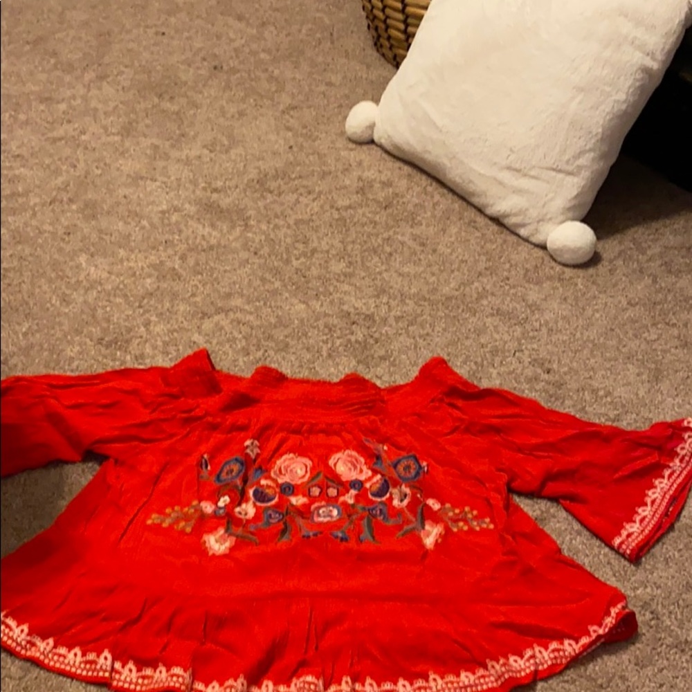 Red floral off the shoulder